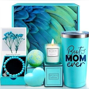 New Gift Set Best Mom Ever New Teal Tumbler Bracelet Candle bath bomb candle spa